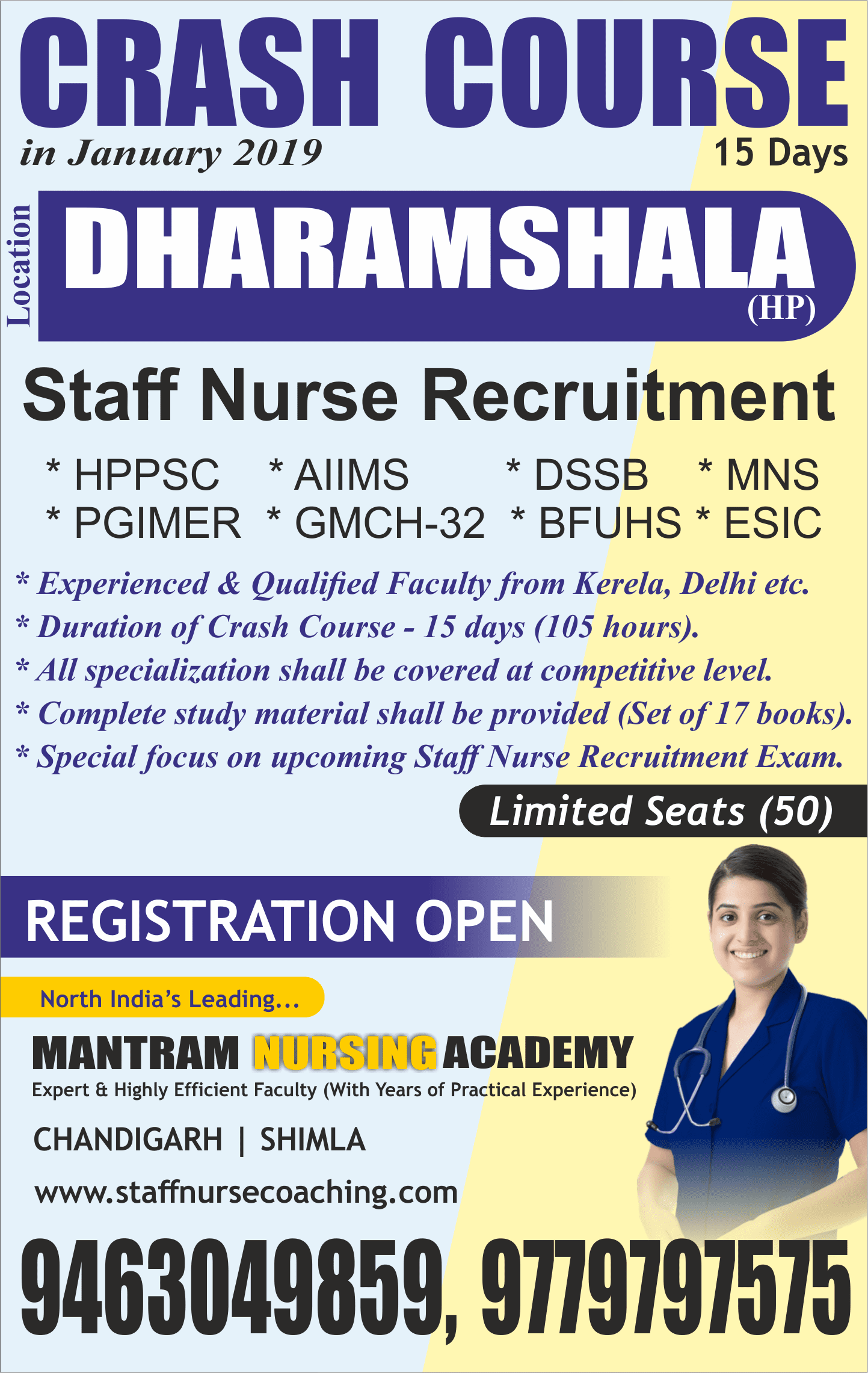 Staff Nurse Recruitment Dharamshala Crash Course 15.12.2018
