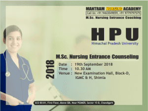 M.Sc. Nursing Entrance for HPU in Chandigarh and Shimla