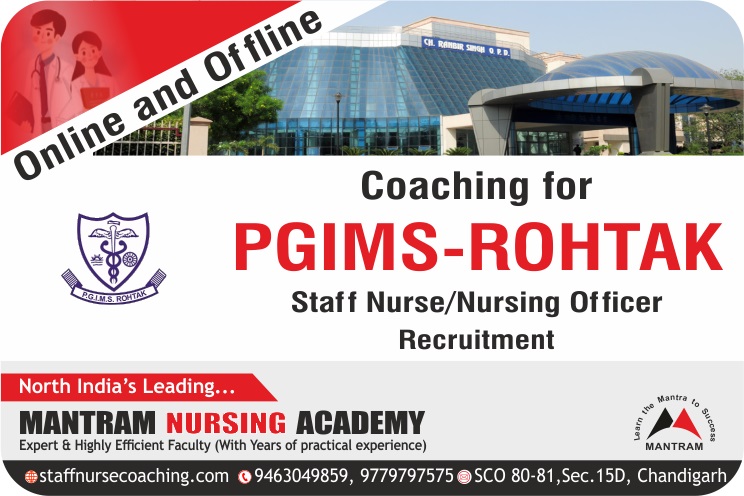 pgims rohtak staff nurse coaching online and offline